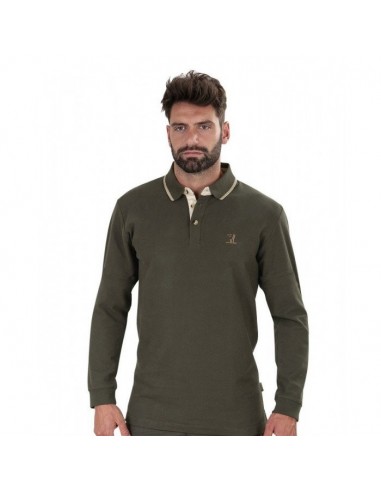 Polo de manga larga de piqué verde -...
