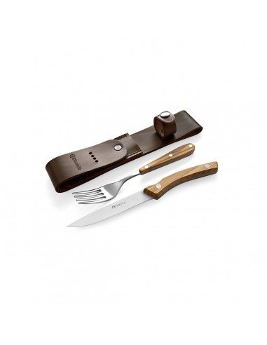 Knife + Fork Set Olive Handle With...