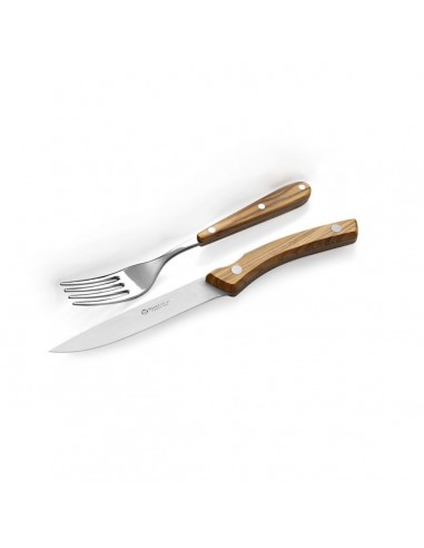 Knife + Fork Set Olive Handle With...